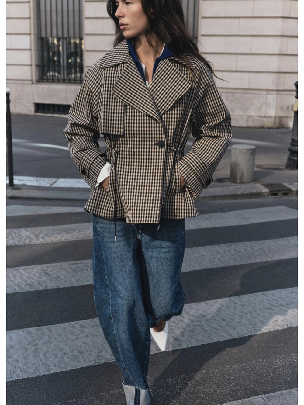 ZARA PLAID DOUBLE-BREASTED TRENCH COAT